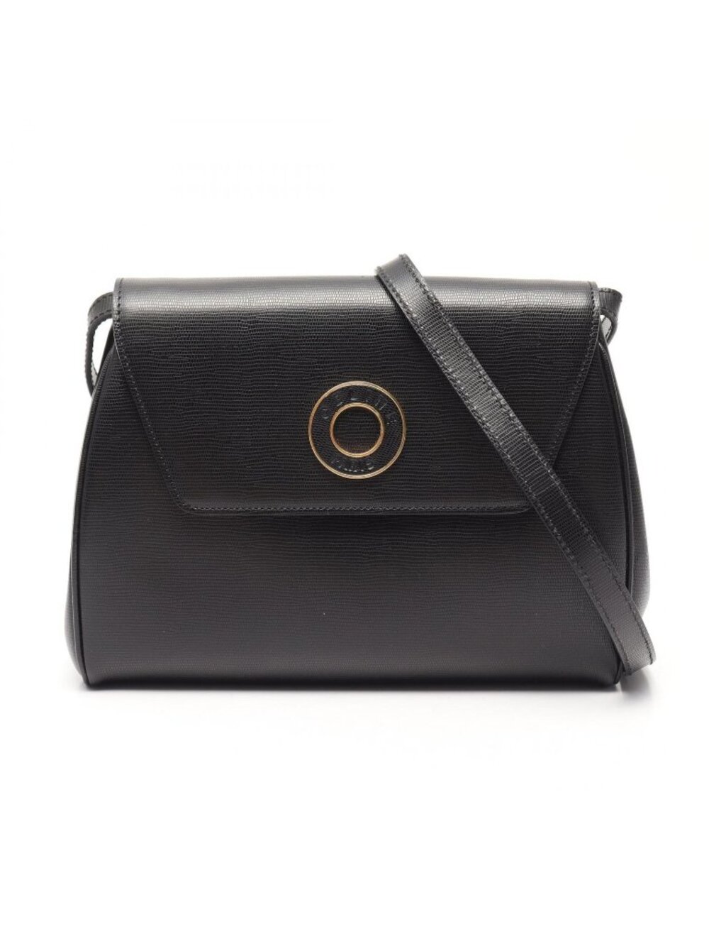 Celine Shoulder Bag Circle Logo Black Leather